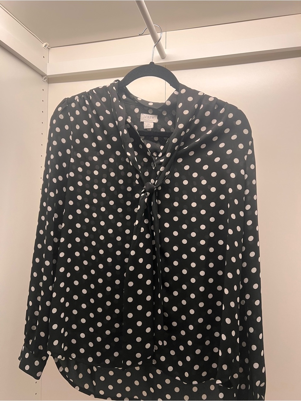 J. Crew Black & White Polka Dot Tie-Neck Blouse